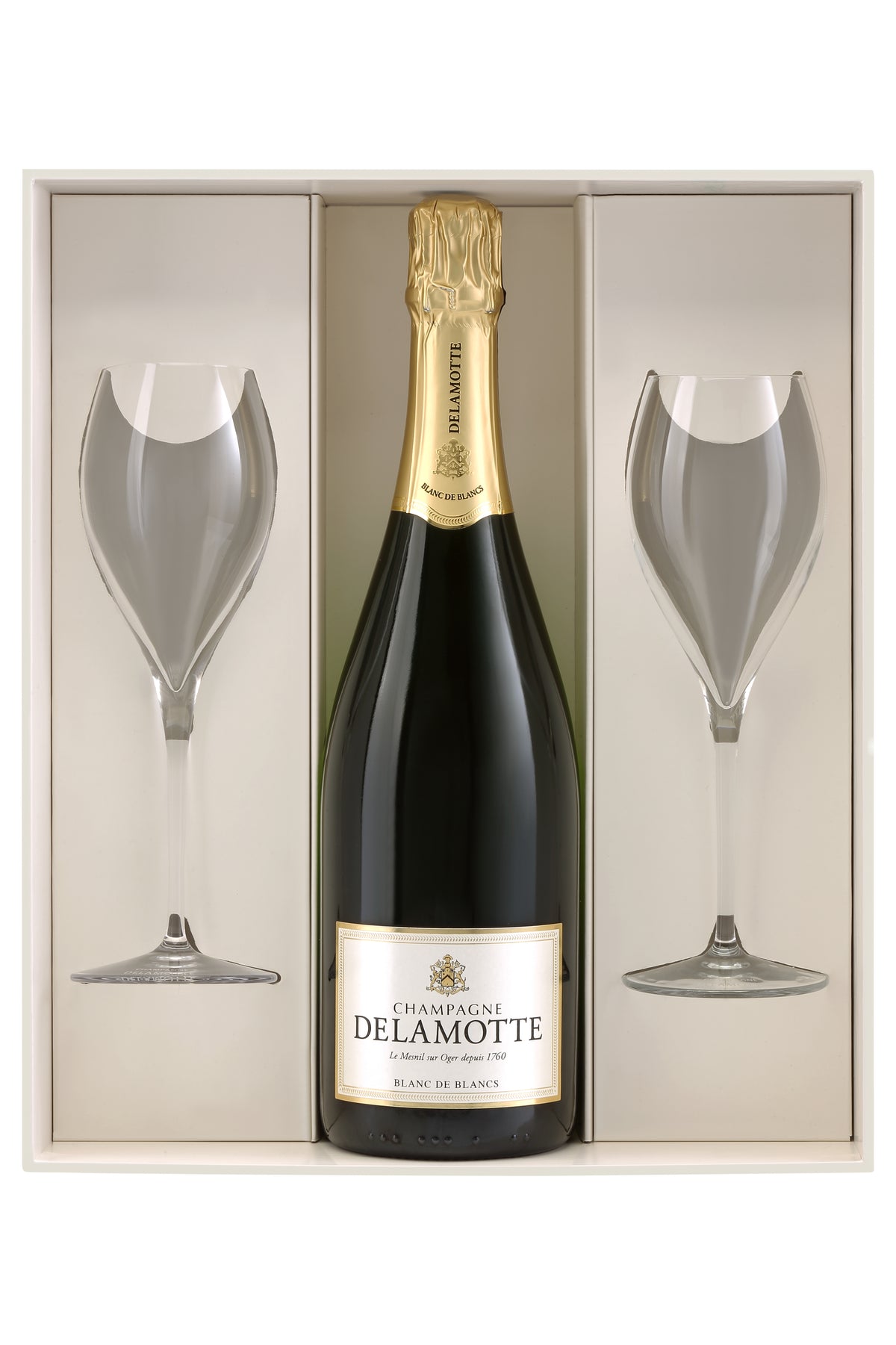 Delamotte Blanc de Blancs NV Gift Set (1 bottle + 2 glasses)